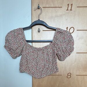 Brandy Melville Red and Yellow Floral Crop Top